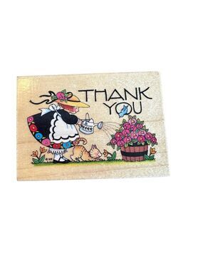 Mary Engelbreit Rubber Stamp Watering The Roses Thank You Mounted Wooden 581H